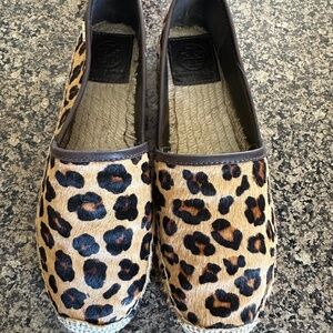 Tory Burch Leopard-print Calf Hair Espadrilles Flats Sz 7